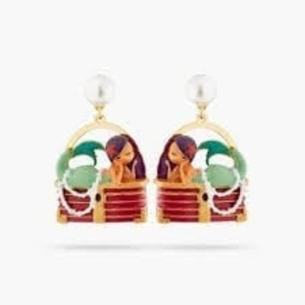 Les Nereides Mermaid and Treasure Chest Stud Earrings